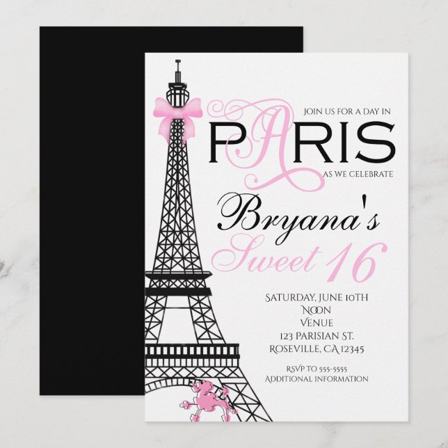 Paris Chic Elegant Pink & Black Party Invitations (Front/Back)