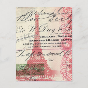 Paris chic french scripts lace pink eiffel tower postcard