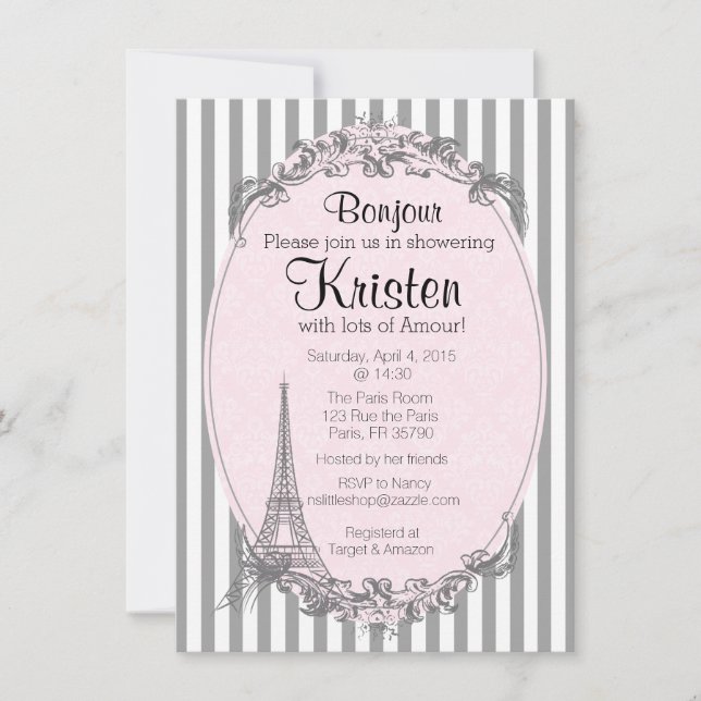 Paris Chic invitation for a shower (Front)