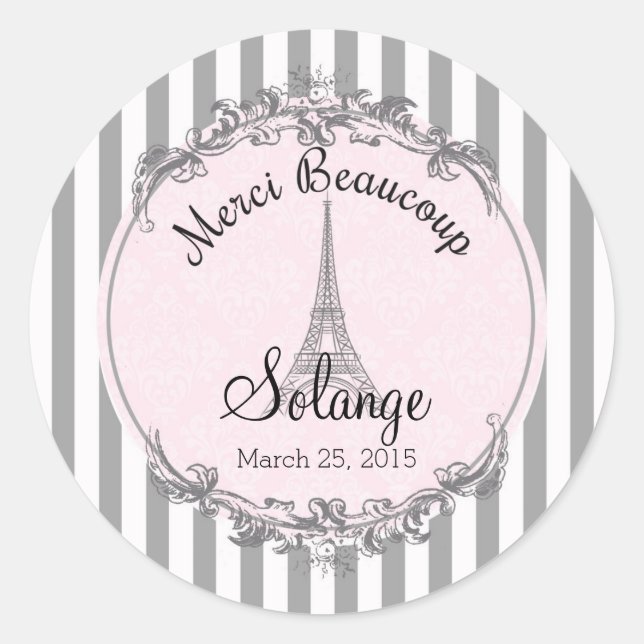 Paris Chic round personalized thank you circle Classic Round Sticker (Front)