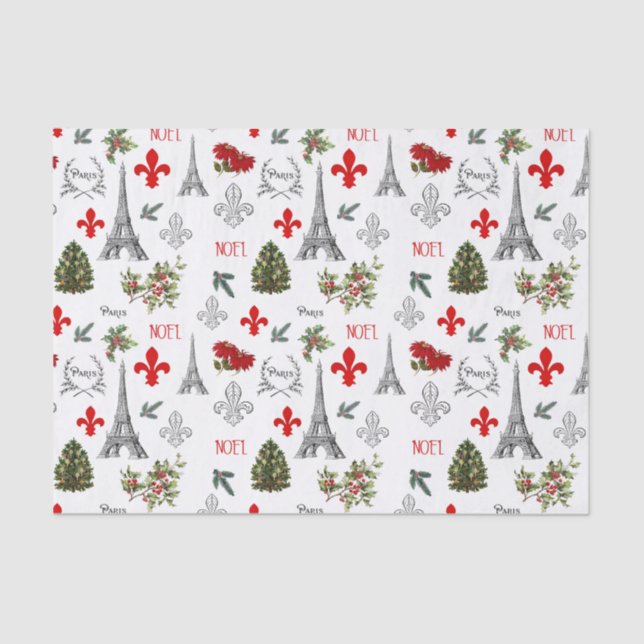 Paris Christmas Eiffel Tower White Tissue Paper (Front)