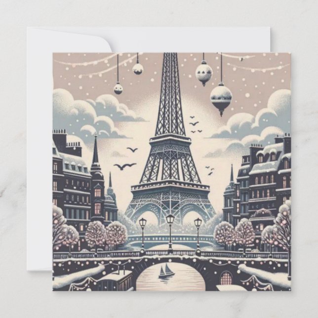 Paris Christmas Poster – Eiffel Tower Snowy Winter (Front)