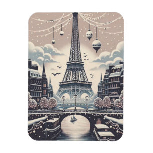 Paris Christmas Poster – Eiffel Tower Snowy Winter Magnet