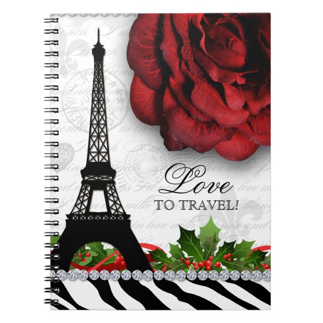 Paris Christmas Travel Journal Eiffel Tower Rose (Front)