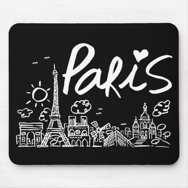 Paris City Doodle Mouse Pad (Front)