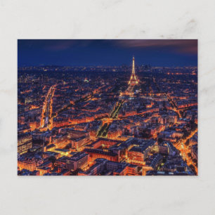 Paris City Night Eiffel Tower European Art Postcard