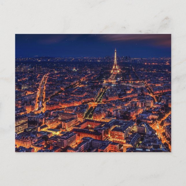 Paris City Night Eiffel Tower European Art Postcard (Front)