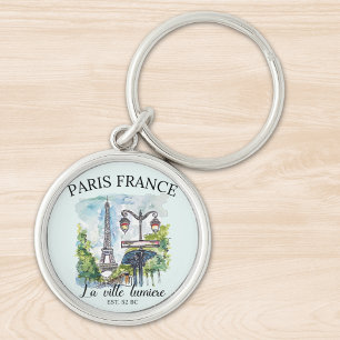Paris City of Light Watercolor Scene Keychain