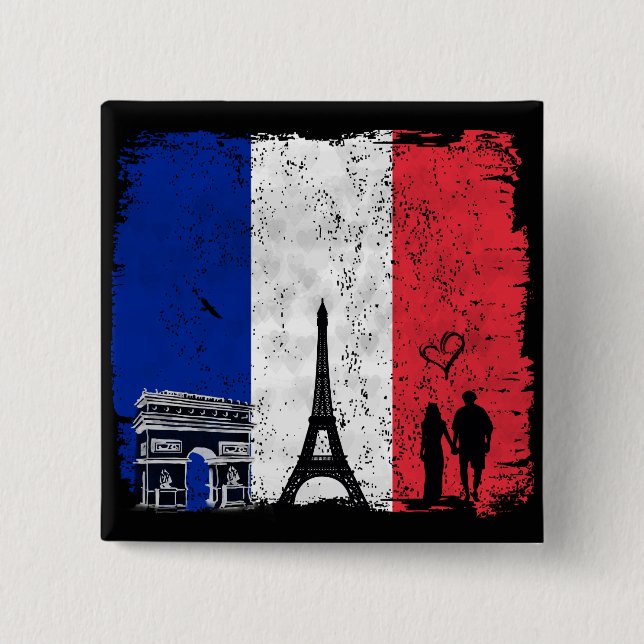 Paris city of love 2 inch square button (Front)