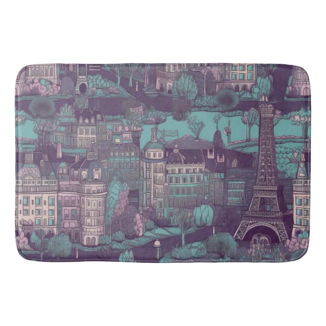 Paris Cityscape in aqua vintage design Bath Mat (Front)