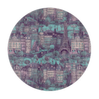 Paris Cityscape in aqua vintage design Cutting Board
