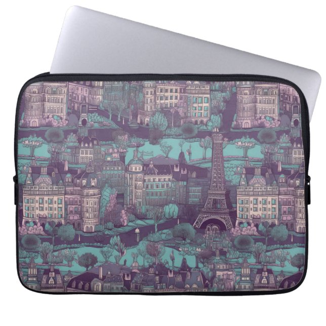 Paris Cityscape in aqua vintage design Laptop Sleeve (Front)