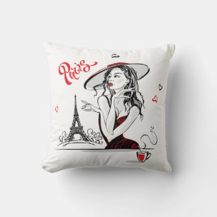 Paris & Coffee, red Throw Pillow