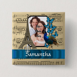 Paris collage on music sheet 2 inch square button