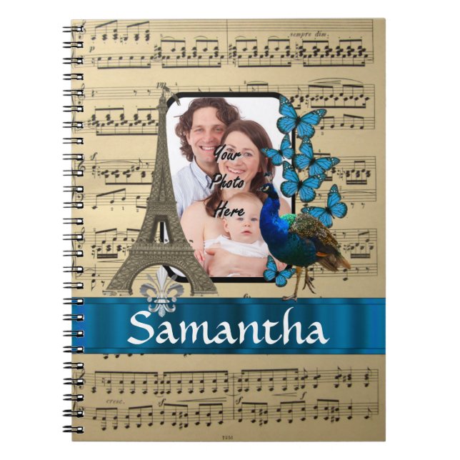 Paris collage on music sheet notebook (Front)