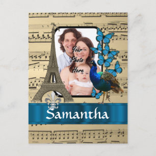Paris collage on music sheet postcard