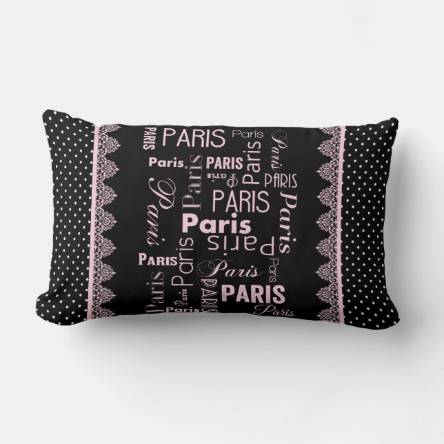 Paris collection polka dot, black, pink lumbar pillow (Front)