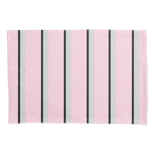 Paris collection stripe, black, pink, print pillowcase (Front)