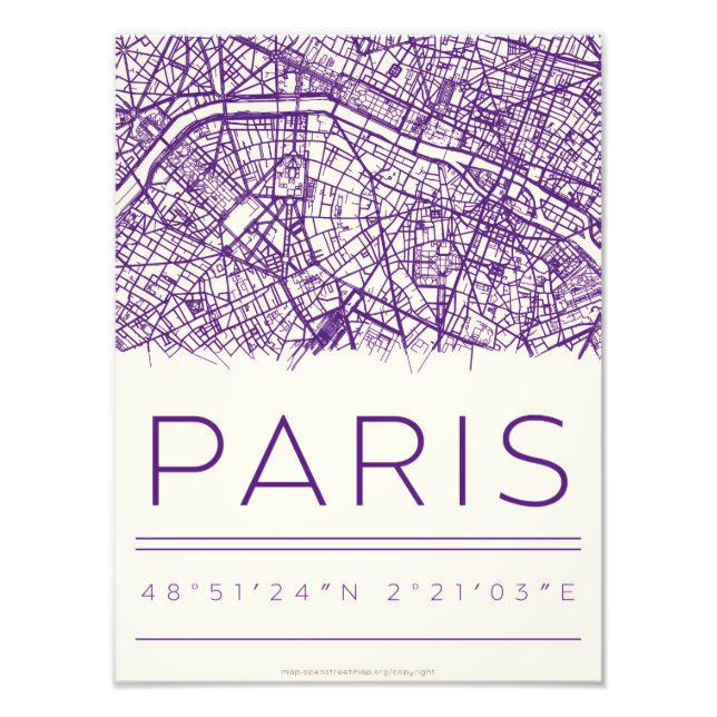 Paris Coordinates Map Poster – Minimal City Street (Front)