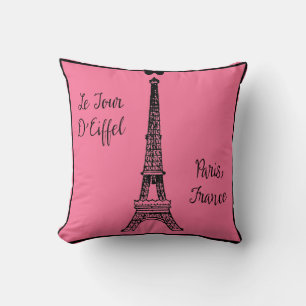 Paris Coussin rose avec Tour Eiffel