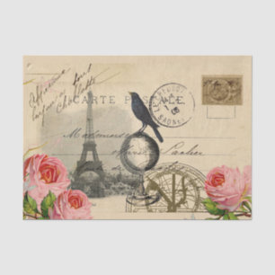 Paris Crow Globe French Postcard Rose Tissue Paper