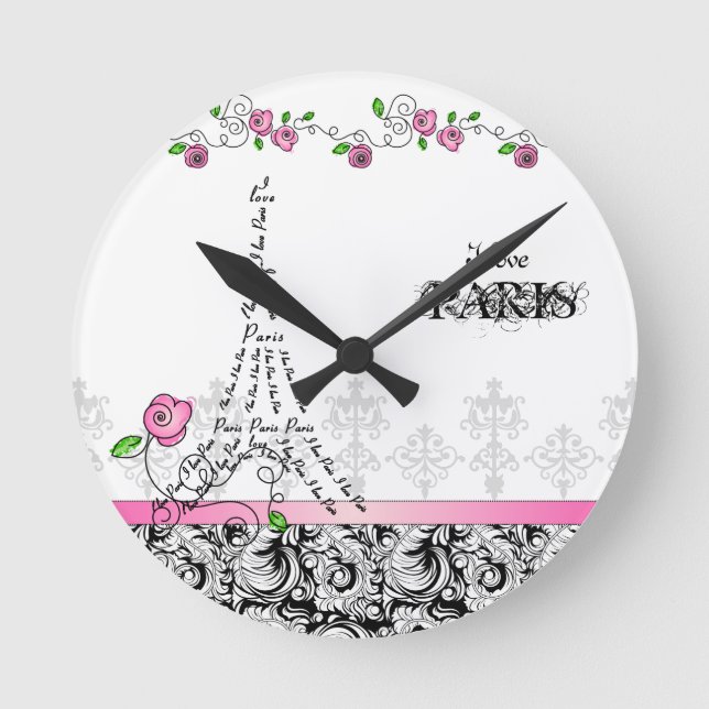 Paris Custom Clock Pink Roses (Front)