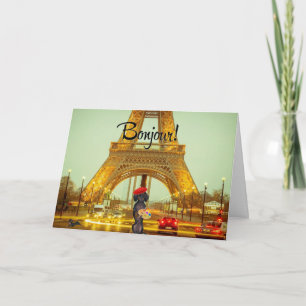 Paris Dachshund Greeting Card Bonjour