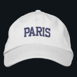 PARIS Dark Blue Embroidery on White Embroidered Hat<br><div class="desc">PARIS Dark Blue Embroidered White Cotton Hat. Makes a wonderful gift for anybody who loves Paris France! If you would prefer to have your personal text then simply select "Personalize this template" details button to enter your choice of custom text. Embroidery is also customizable to other colour choices by selecting...</div>