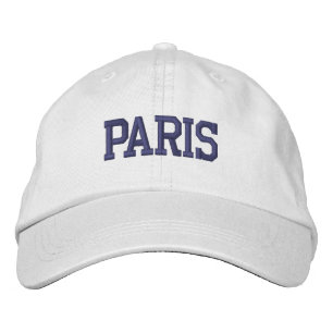 PARIS Dark Blue Embroidery on White Embroidered Hat