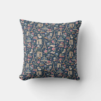 Paris Dark Icons Chic Design Throw Pillow