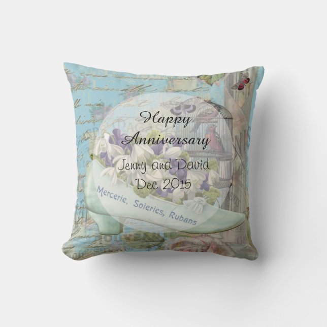 Paris Decoupage 25th Wedding Anniversary Throw Pillow (Front)