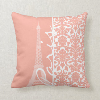 Paris; Deep Peach Damask Throw Pillow