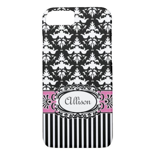 Paris Demoiselle Damask Pink and Black Case-Mate iPhone Case (Back)