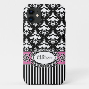 Paris Demoiselle Damask Pink and Black iPhone 11 Case