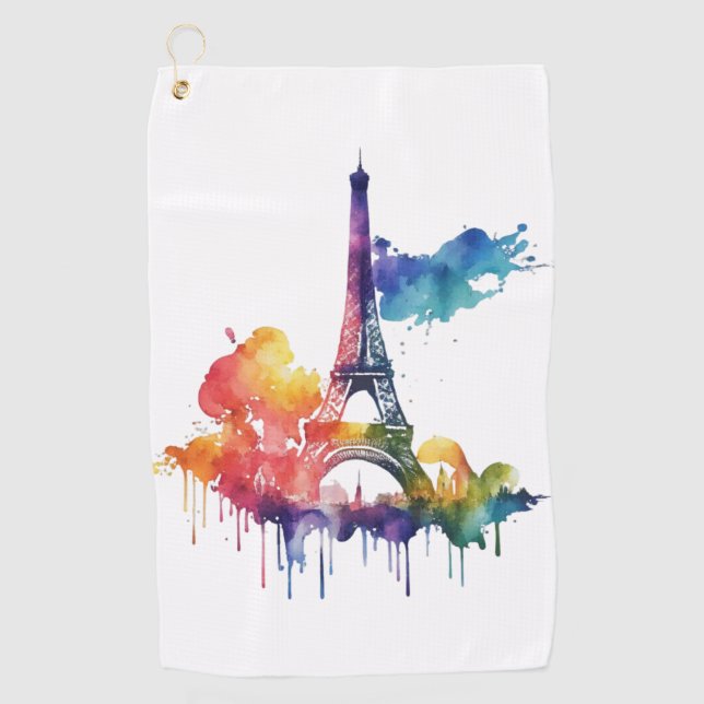 Paris design with colourful splatters golf towel (Front)