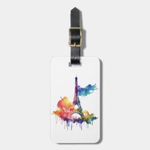 Paris design with colourful splatters luggage tag