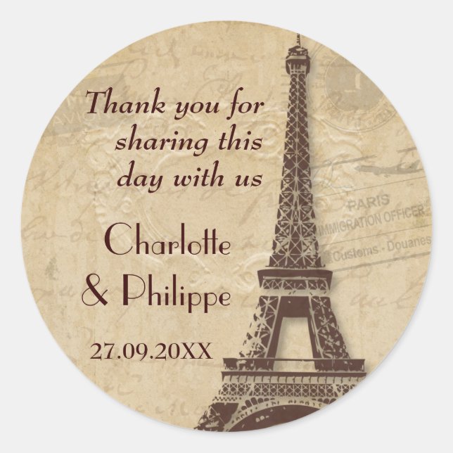 Paris Destination Wedding Classic Round Sticker (Front)