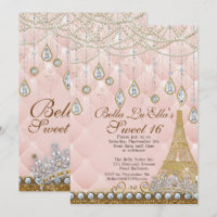 Paris Diamond and Pearls Birthday Party Invitation