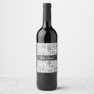 Paris Doodles Customizable Wine Label
