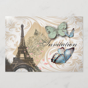 Paris Effiel Tower Butterfly Faire-part de mariage