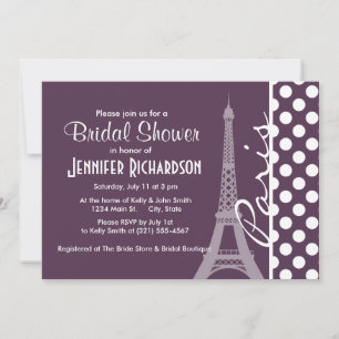 Paris; Eggplant Purple Polka Dots Invitation