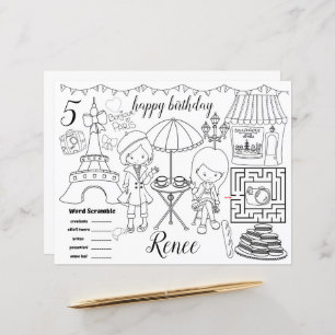 Paris Eiffel activity colour sheet placemats