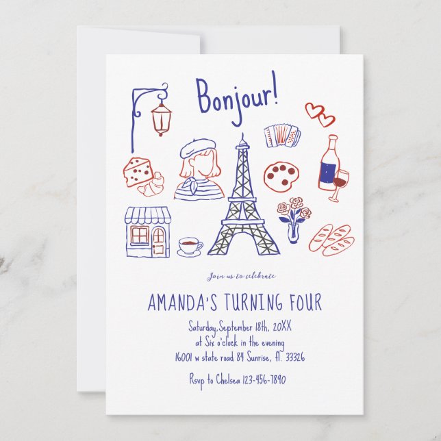 Paris Eiffel Anniversaire Main Drag Invitation (Devant)