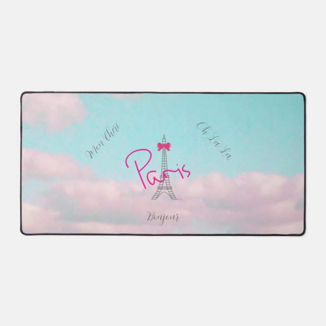 Paris, Eiffel Bonjour French Modern Throw Pillow Desk Mat (Front)