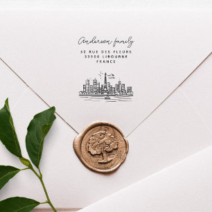 Paris Eiffel Custom Name Hand-drawn Return Address Rubber Stamp