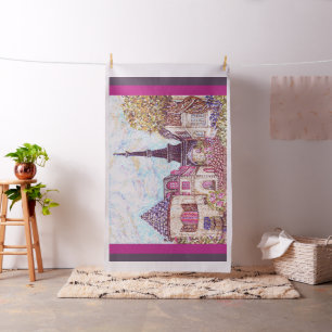 Paris Eiffel inspired pointillism fabric tapestry