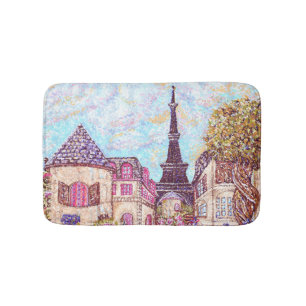 Paris Eiffel landscape pointillism bath mat