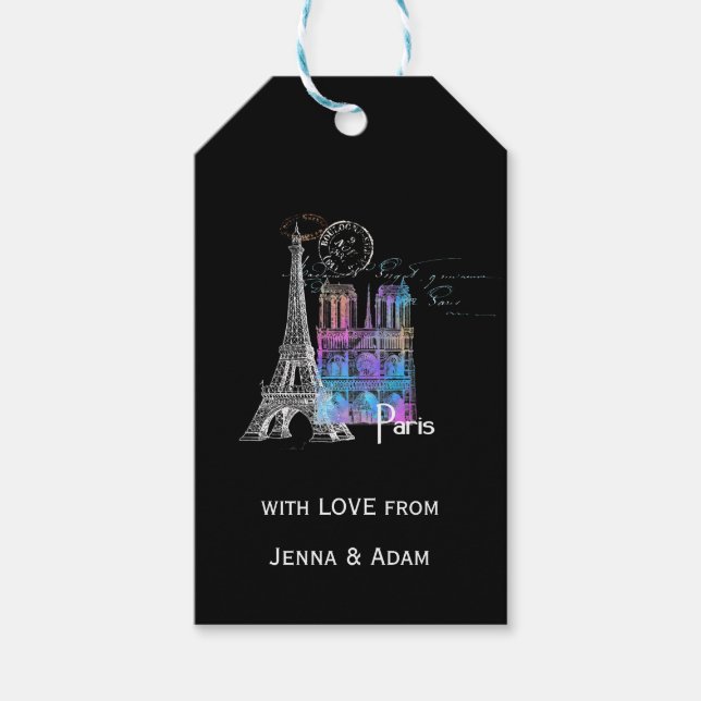 Paris Eiffel Notre Dame Rainbow French Gift Tag (Front)