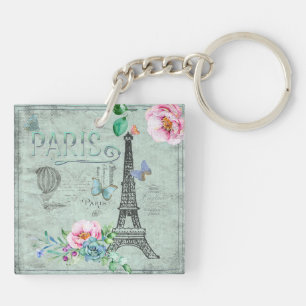 Paris-Eiffel Tour-Fleur-Floral-Vintage-Rose