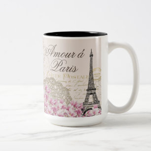 PARIS, EIFFEL TOUR, FRENCH WINE, CAMMEMBERT Two-Tone COFFEE MUG